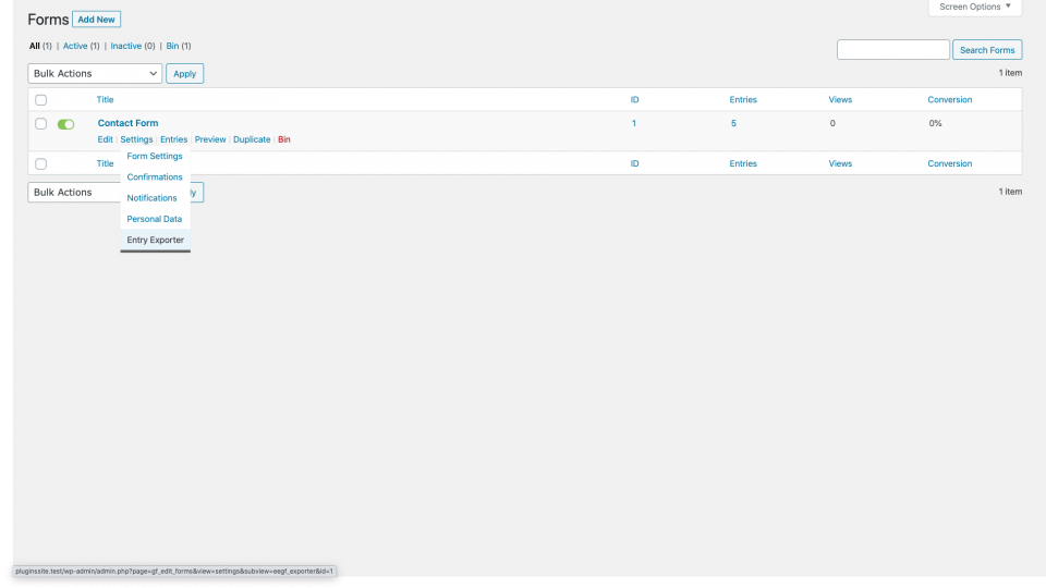Entry Exporter for Gravity Forms template