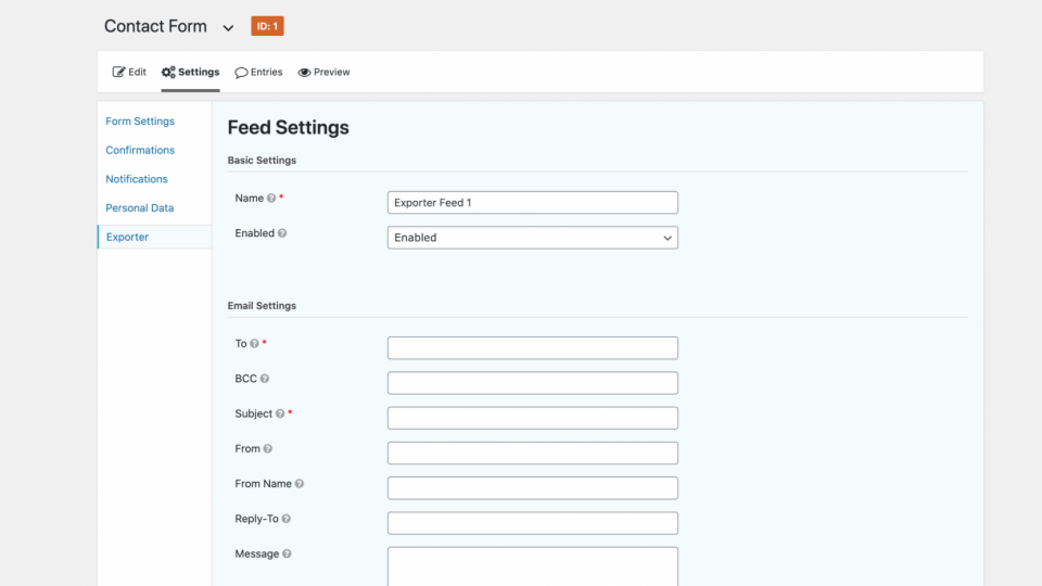 Entry Exporter for Gravity Forms settings
