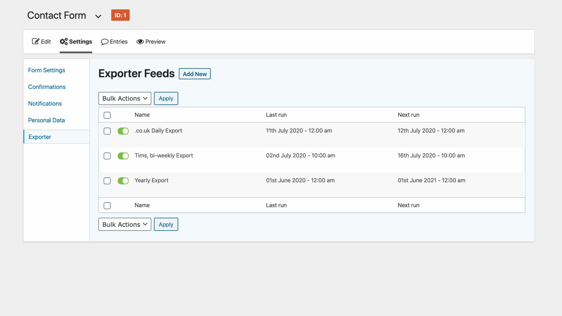 Entry Exporter for Gravity Forms feeds